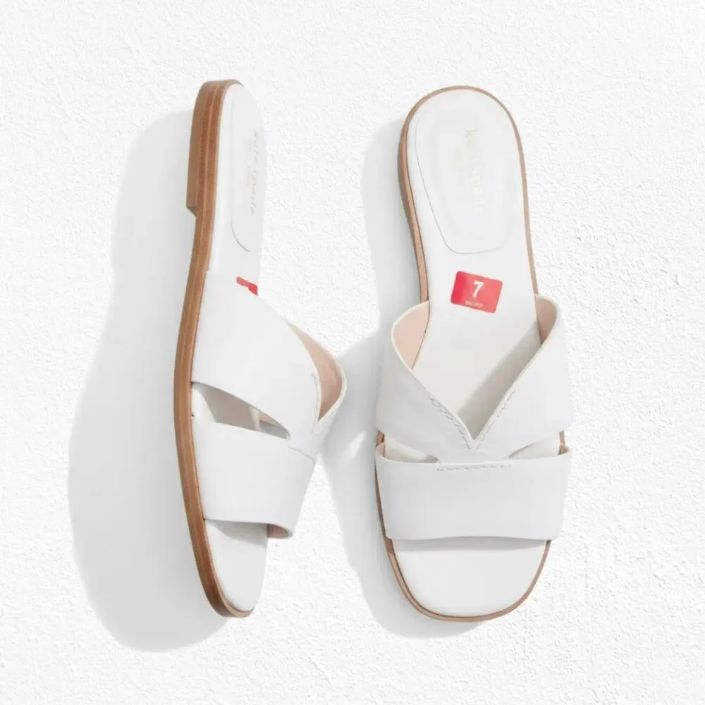 Kate Spade Dock White Leather Slide Sandals Pale Vellum Square Toe Size 7